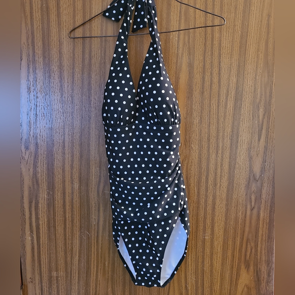 Lauren Ralph Lauren Polka-dot Halter Tie One Piece Swimsuit in size 10